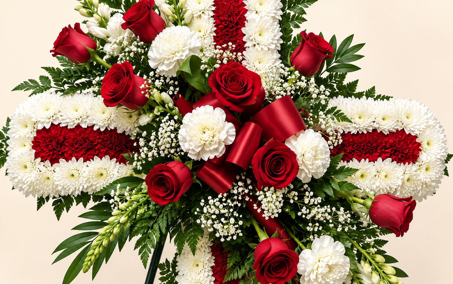 Arreglo Funerario en Forma de Cruz con Flor Perritos Blancos