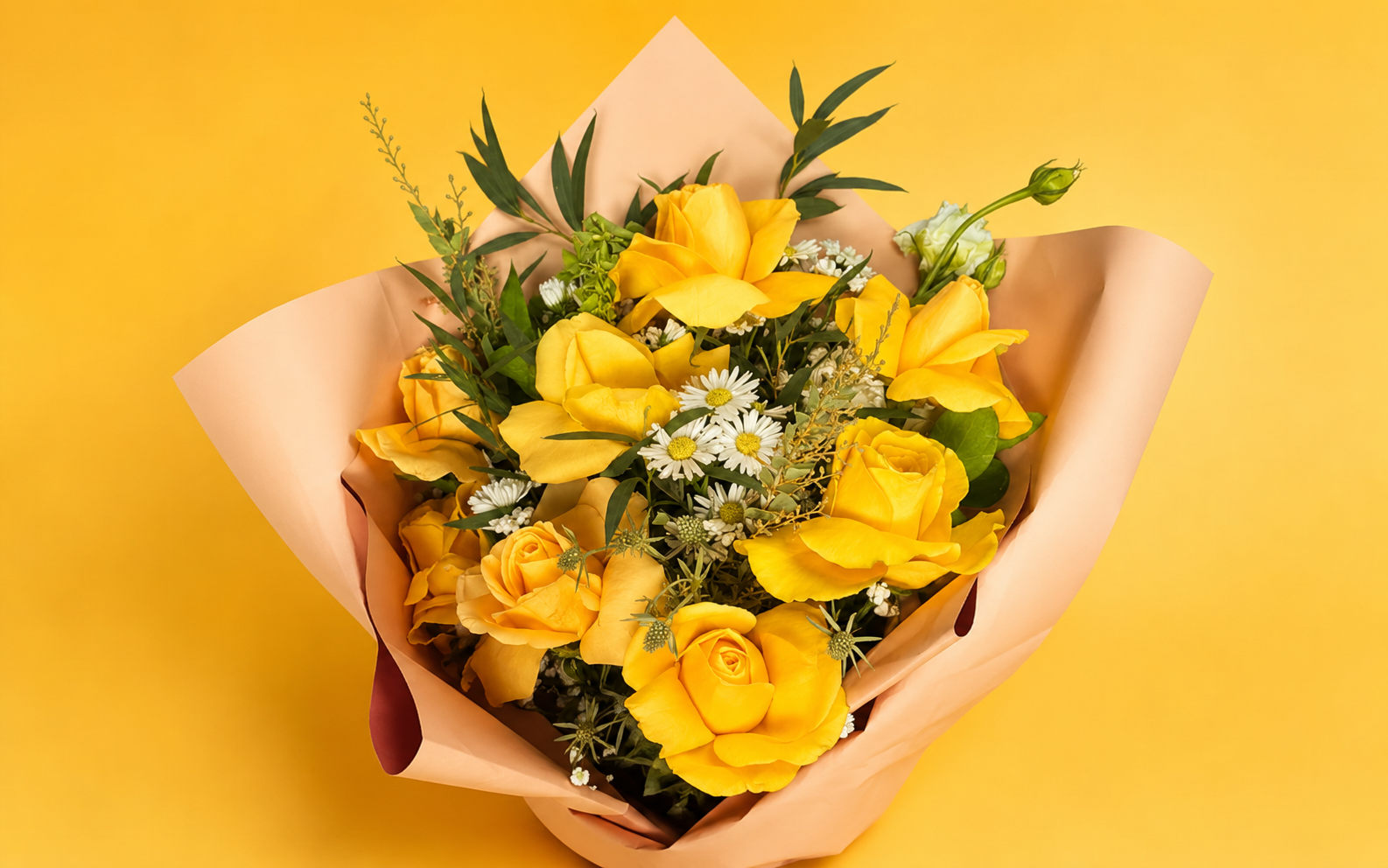 Ramo de 8 Rosas amarillas con un Licianthus Blanco