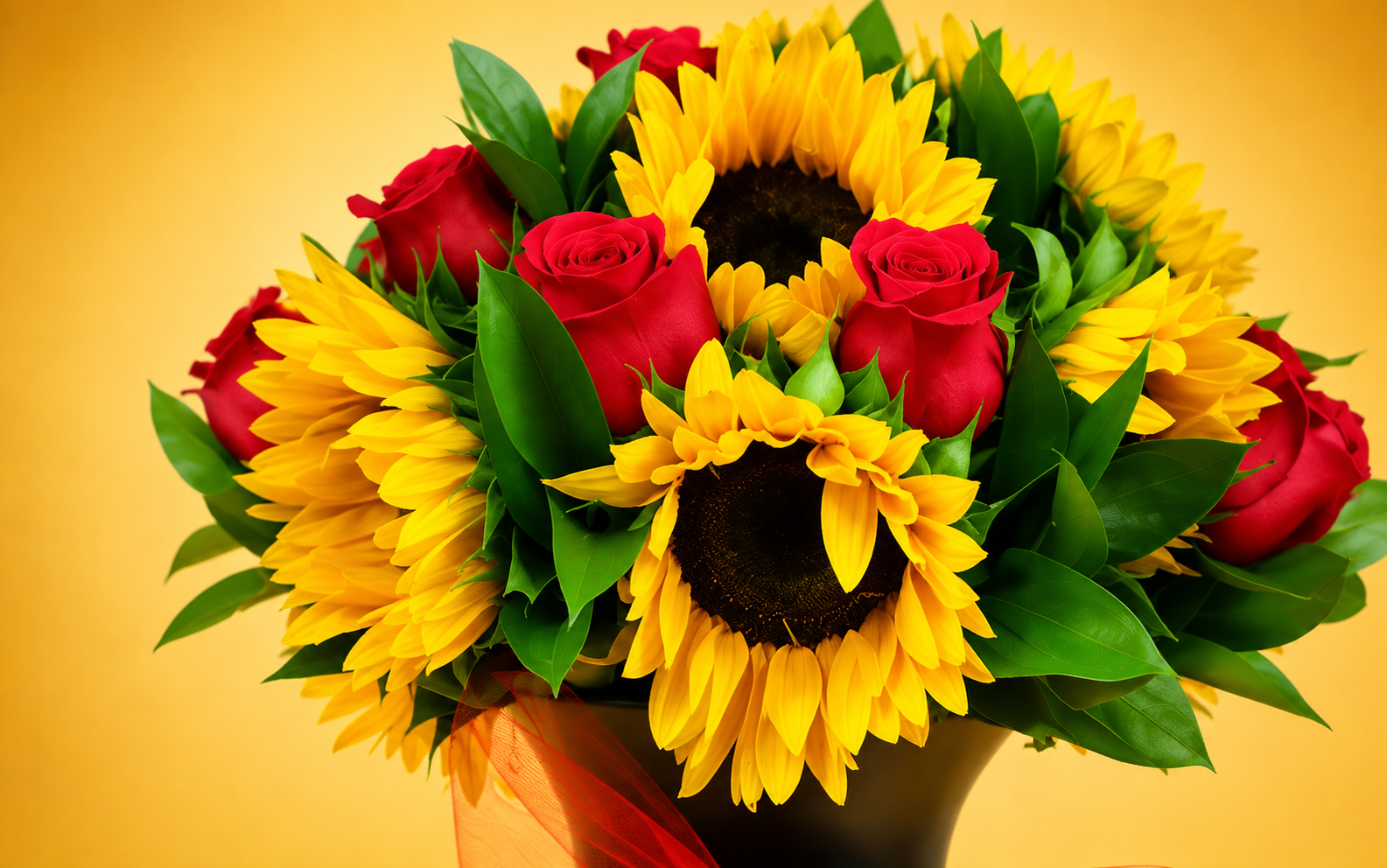 Jarrón con 10 Girasol y 10 rosas