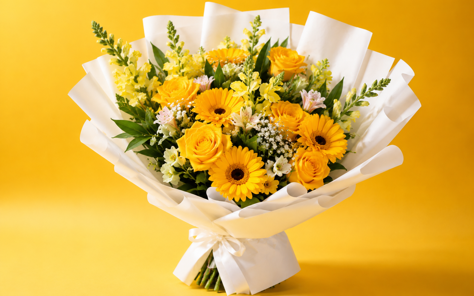 Ramo de Rosas con Gerberas Amarillas y Perrito 