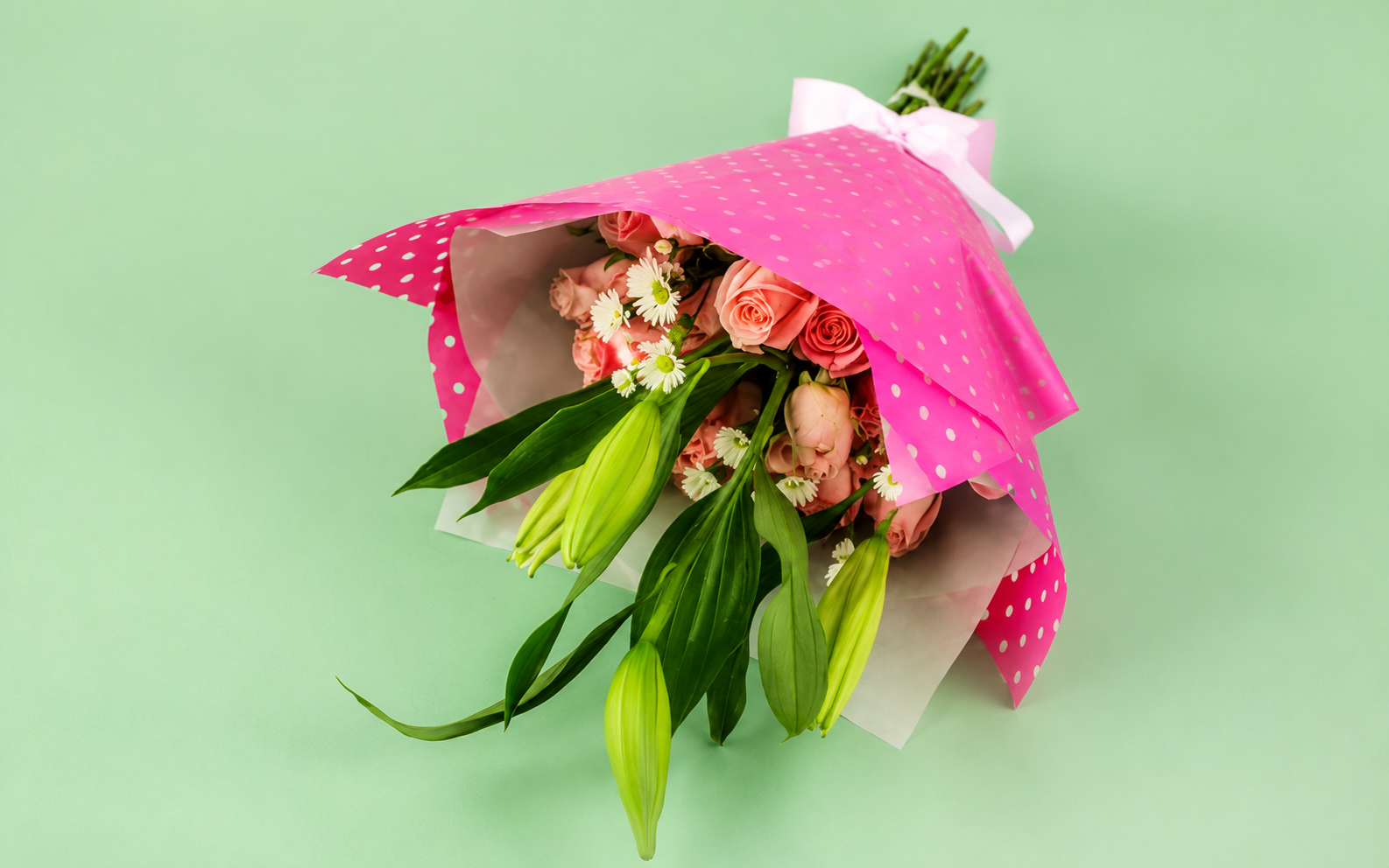 Bouquet 24 Rosas Rosa y Lilis